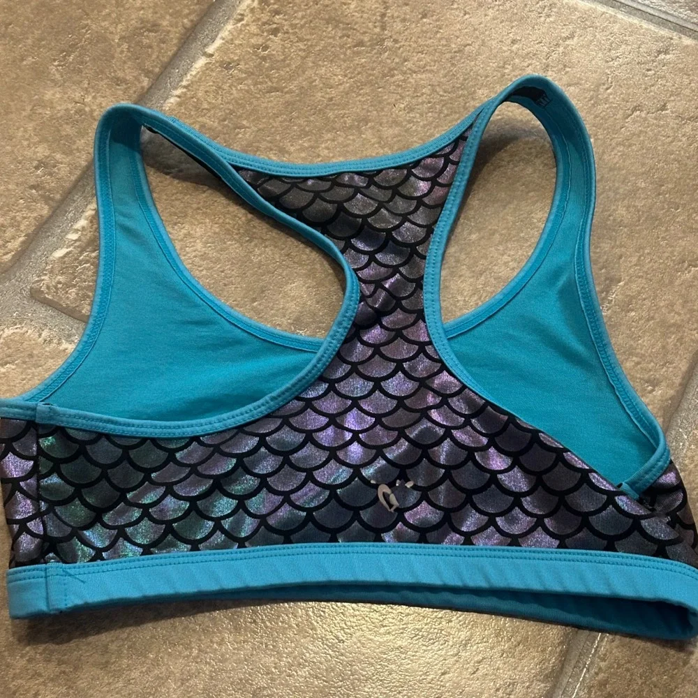 Justice Girls Oh-So Soft Mermaid Scale Sports Bra Blue Purple Iridescent Size 34